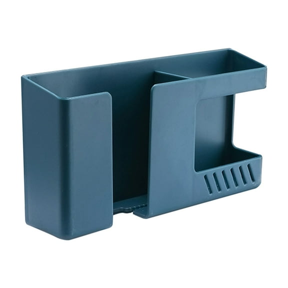 Wall Mounted Remote Control Holder with Charging Port, Adhesive Phone Stand for Living Room, Space Saving Storage Rack for Walls and Desks in Blue