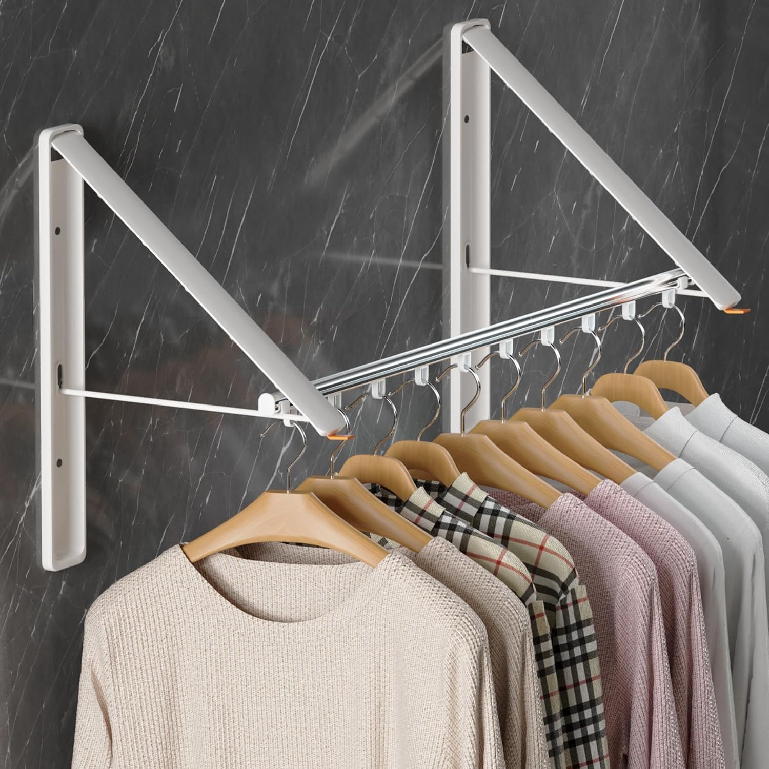 Wall-Mounted Retractable Clothes Drying Rack with Rod, Foldable Metal ...