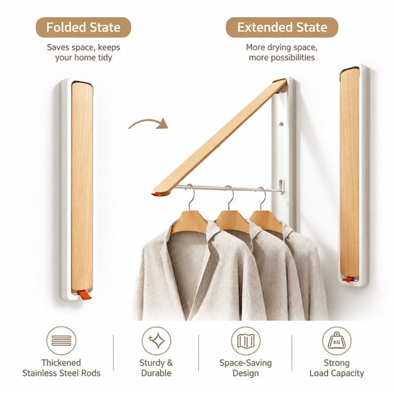 Wall Mounted Retractable Drying Rack, Invisible Foldable Clothes Rod, Space Saving Laundry Hanger for Balcony, Bathroom, Indoor