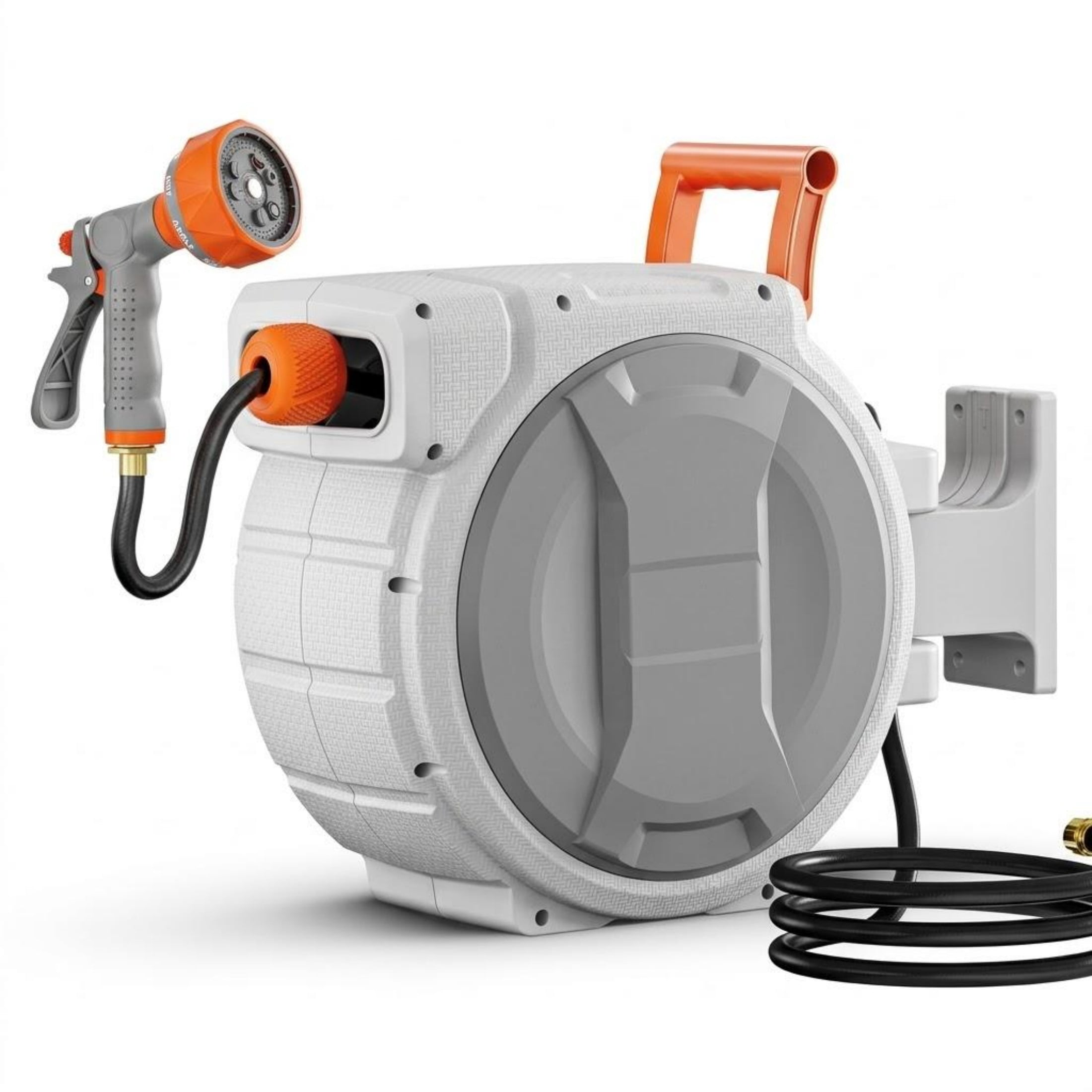 Wall Mounted Retractable Hose Reel with 180° Swivel, 65ft x 1/2" Hose and 9-Pattern Nozzle