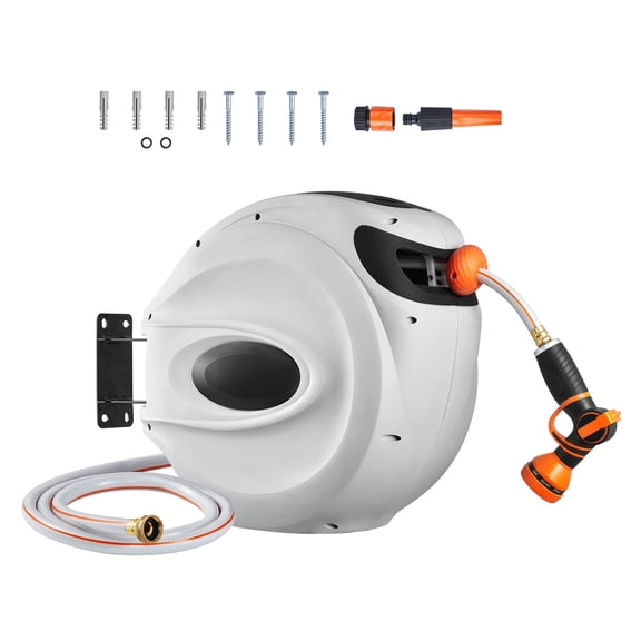 Wall-Mounted Retractable Hose Reel with 9-Pattern Nozzle - Heavy-Duty 65ft 5/8" Hose, Auto Rewind, for Car Washing, Garden Watering & Pet Cleaning