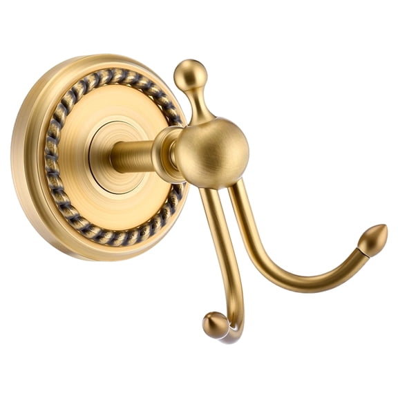 Wall Mounted Robe Hook Antique Gold Tone Double Towel Hanger Decorative Round Base Hook for Bathroom Shower Loofah Entryway Closet Kitchen