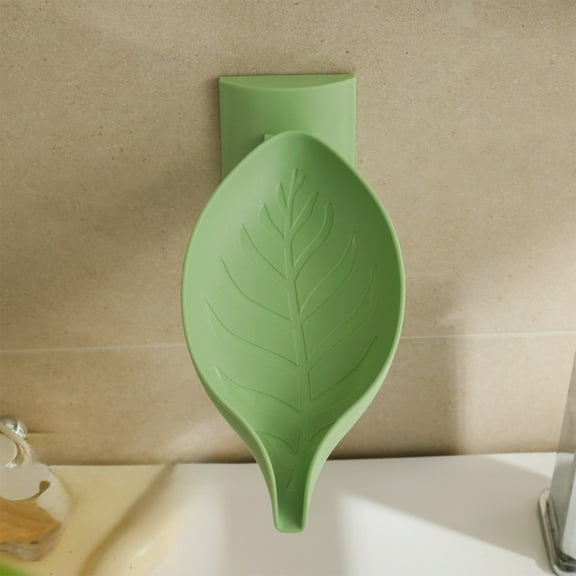 Wall Mounted Rotatable Soap Holder with Drainage Holes, Adjustable Leaf Shape Soap Dish for Bathroom Sink Counter