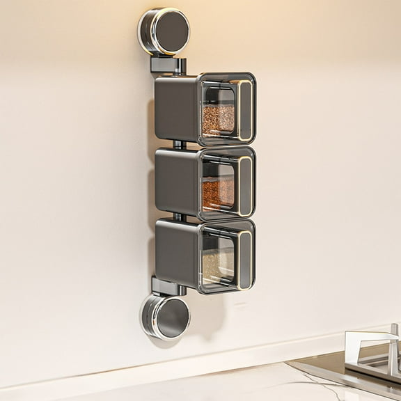Wall Mounted Rotating Seasoning Box Set - Suction Cup Sealed Spice Jars Salt Jars - Household Kitchen Seasoning Storage Combination Organizer for Spices Condiments
