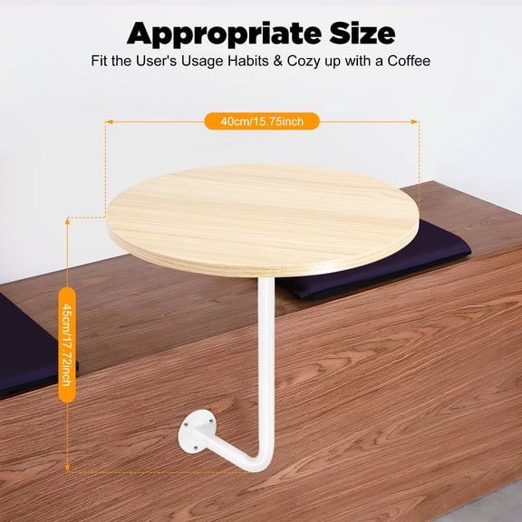 Wall Mounted Round Bar Table, L-Shaped Iron Base Space Saving Floating Counter Table, 15.75 x 17.72in Small End Table, Modern Wall Side Table for Cafe, Bar, Kitchen