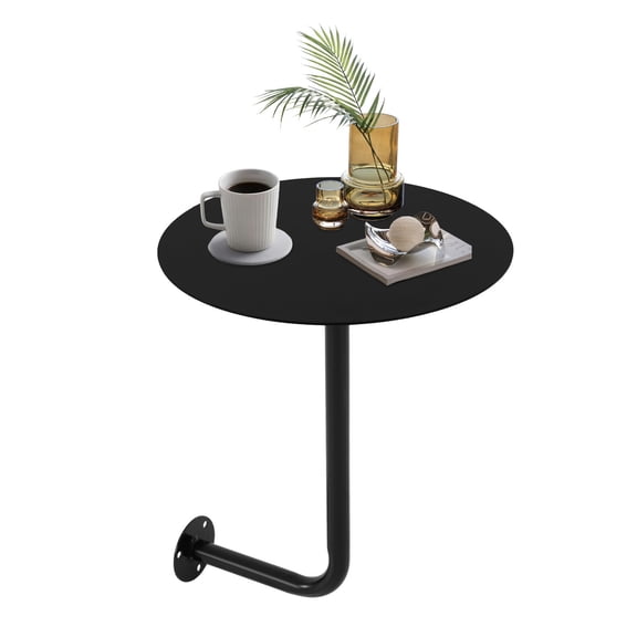 Wall Mounted Round Table Iron 13.78 Inch, 33LB Capacity Space Saving Shelf for Cafe Bar Home, Black
