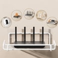 thumbnail image 1 of Wall Mounted Router Shelf Storage Rack with No Drill Hooks, Metal Floating Shelf for WiFi Router, TV Set Top Box, Bathroom and Kitchen Organizer, 1 of 7