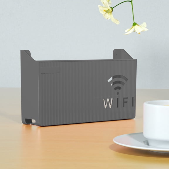 Wall-Mounted Router Storage Box, Punch-Free Plastic Shelf, 24x14x6cm Black Organizer for Home Network Gear