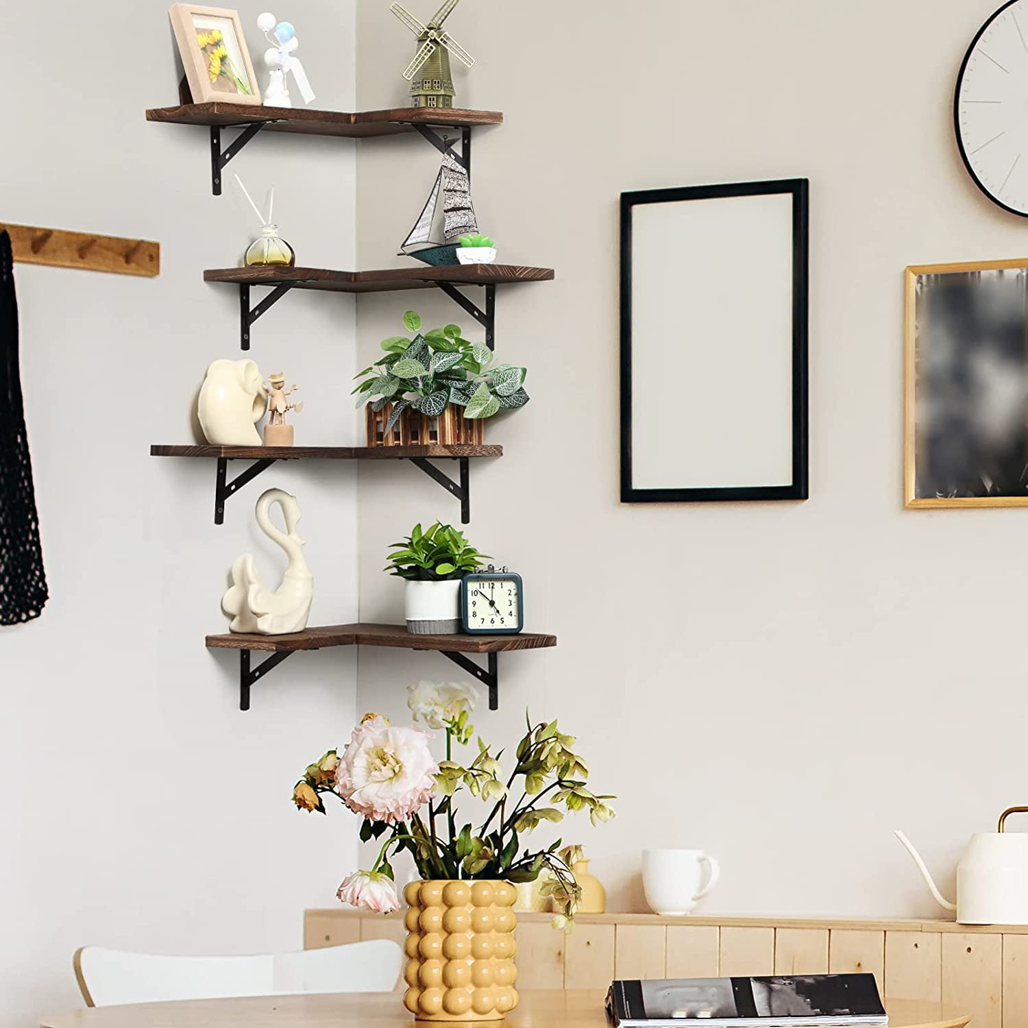 Wooden wall shop shelves living room