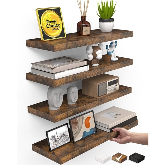 Wall Mounted Rustic Wood Shelves Set of 4 15.7 Inch for Bathroom Bedroom Living Room Kitchen Hanging Shelf Storage and Decor Rustic Brown 22 lbs Capacity
