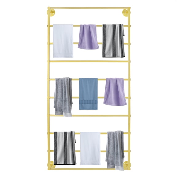 Wall Mounted Scarf Rack, Ties Silk Scarves Towels Storage Multifunctional Metal Rack, Space-Saving Wrapping Paper Organizer Ribbon Holder Wall Display Rack for Flower Shops (Gold)