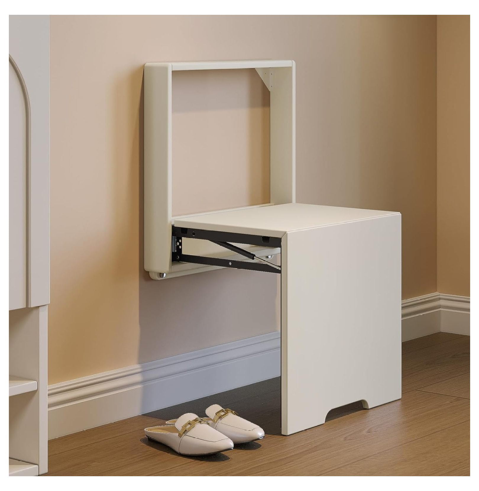 Wall Mounted Seat, Fold Down and Up Foldable Shoe Bench, Entryway Shoe