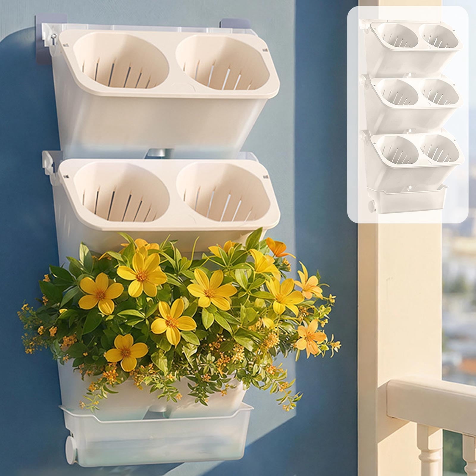 Wall Mounted Self Watering Planter for Indoor and Balcony Gardening, Vertical Flower Pot with Water Reservoir for Plants and Vegetables, Space Saving Planting System for Small Spaces and Apartments
