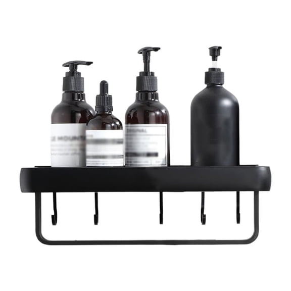 Wall Mounted Shampoo Holder Multifunctional Storage Tray Bathroom Shelve with Metal Hooks Towel Rack Kitchen Accessories