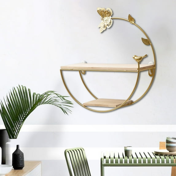 Wall Mounted Shelf, Decorative Storage Rack with Gold Finish, Iron Material for Living Room or Bathroom Organization,Vsgery