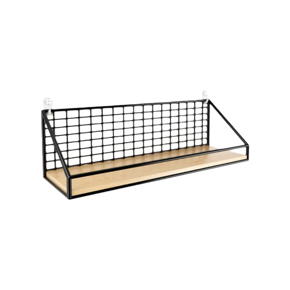 Wall Mounted Shelf No Drill Industrial Decor with Wire Mesh and Wood Look, Wall Hanging Storage Organizer for Living Room and Bedroom, Book and Display Shelf for Home Office