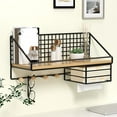 thumbnail image 1 of Wall Mounted Shelf No Drill Installation, Adhesive Metal Organizer Rack for Bedroom Kitchen Bathroom, Multi-Purpose Storage Shelf with Hooks, Holds up to 11 lbs, 1 of 6