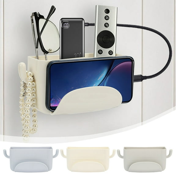 Wall Mounted Shelf, Storage Rack with Hooks, Multifunctional Organizer for Cell Phone Charging Stand & Remote Control, Cosmetics Storage Box, Space-Saving Design for Bedroom, Office, and Aestivo