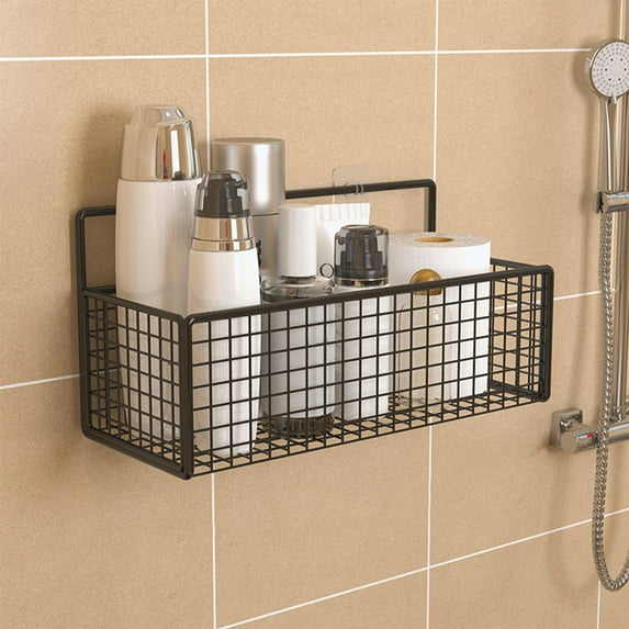 Wall Mounted Shelf for Bathroom and Kitchen, Metal Storage Organizer with Hooks, Space Saving Design for Efficient Spice and Toiletry Organization