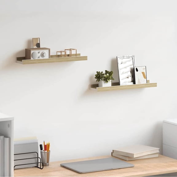 Wall Mounted Shelves 2 pcs in White and Sonoma Oak, Decorative Storage Space 15.7x3.5x1.2 inches