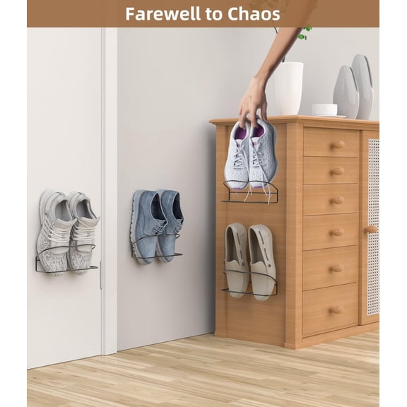 Wall Mounted Shoe Rack 10Pack, Metal Storage with Sticky Strips for Door/RV/Wall