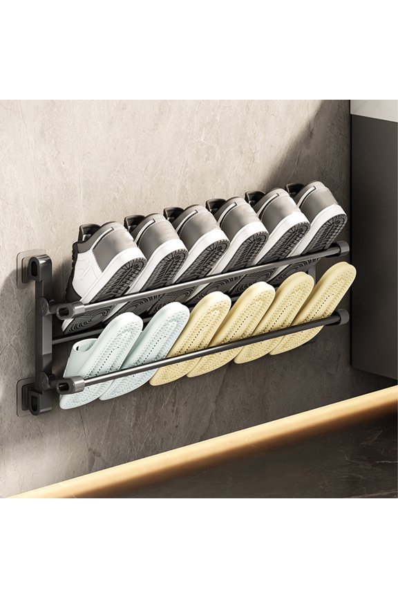 Wall-Mounted Shoe Rack - 2-Tier Metal Hanging Shoe Organizer, Space-Saving Shoe Holder, Adjustable Height, Sturdy Metal Material, for Home Entryway, Porch, Bathroom