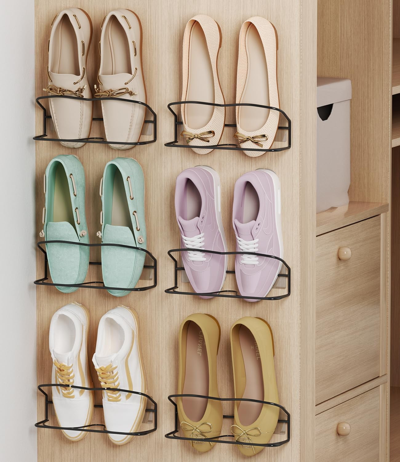 Wall Mounted Shoe Rack 6PCS, with Sticky Hanging Strips, Metal Wall ...