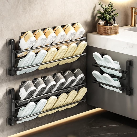 Wall Tech Rack Wall Mounted Shoe Rack, Foldable No Drill Space Saving Steel Frame ...