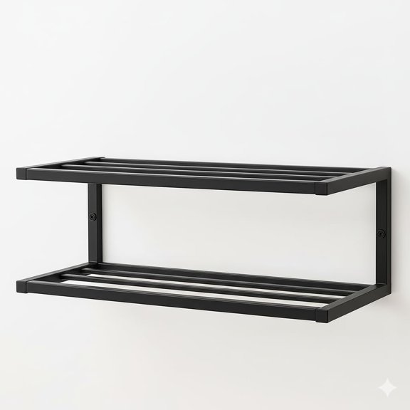 Wall Mounted Shoe Rack - Modern 2 Tier Shoe Hanger with Easy 510 Minute Assembly - Space Saving Stylish Floating Shoe Rack for Entryway, Hallway, or Bedroom - Fits Various Shoe Sizes