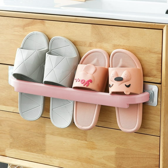 Wall Mounted Shoe Rack Organizer Plastic Shoe Storage Holder for Wall,Bathroom Slippers Rack Punch Frees Toilet Wall Mounted Toilet Slippers Rack Wall Shoe Storage
