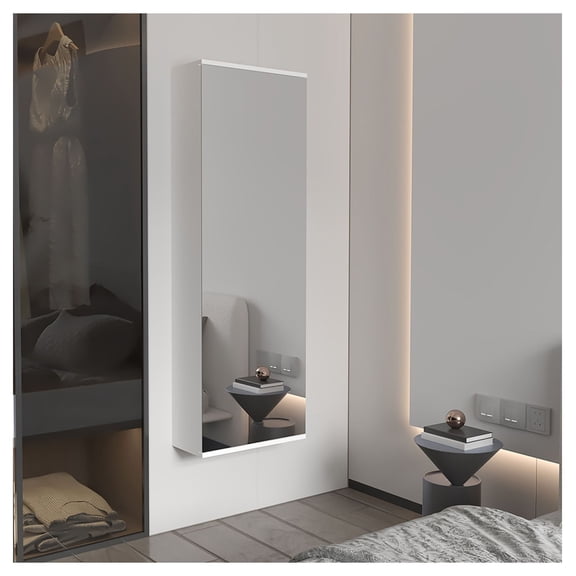 Wall Mounted Shoe Rack with Mirror - 10 Pair Shoe Storage - Five Shelf Organizer for Entryway, Bedroom - 54.3" Tall Space Saver