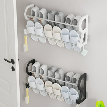 Wall Mounted Shoe Storage Rack, Non Perforated Slipper Organizer for Bathroom Door and Wall | Black KTFgvq
