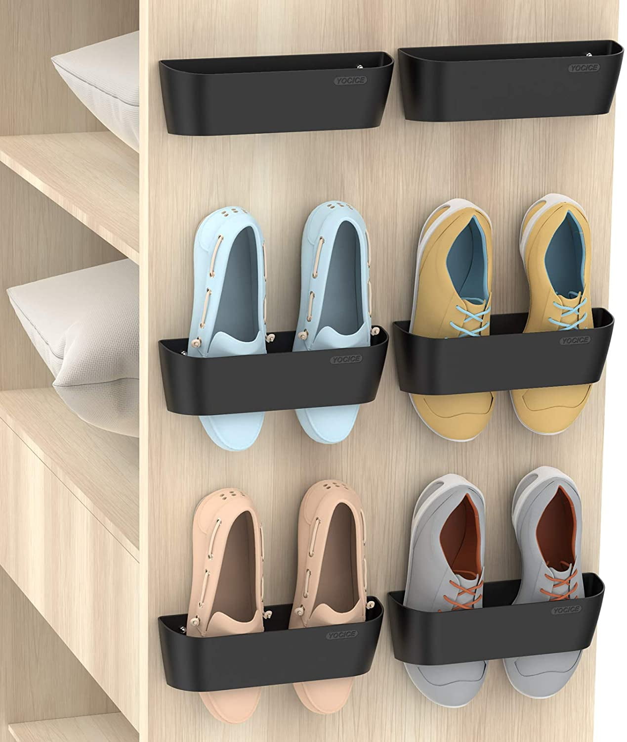 Wall Mounted Shoes Rack 6Pack with Sticky Hanging Strips, Plastic Shoes