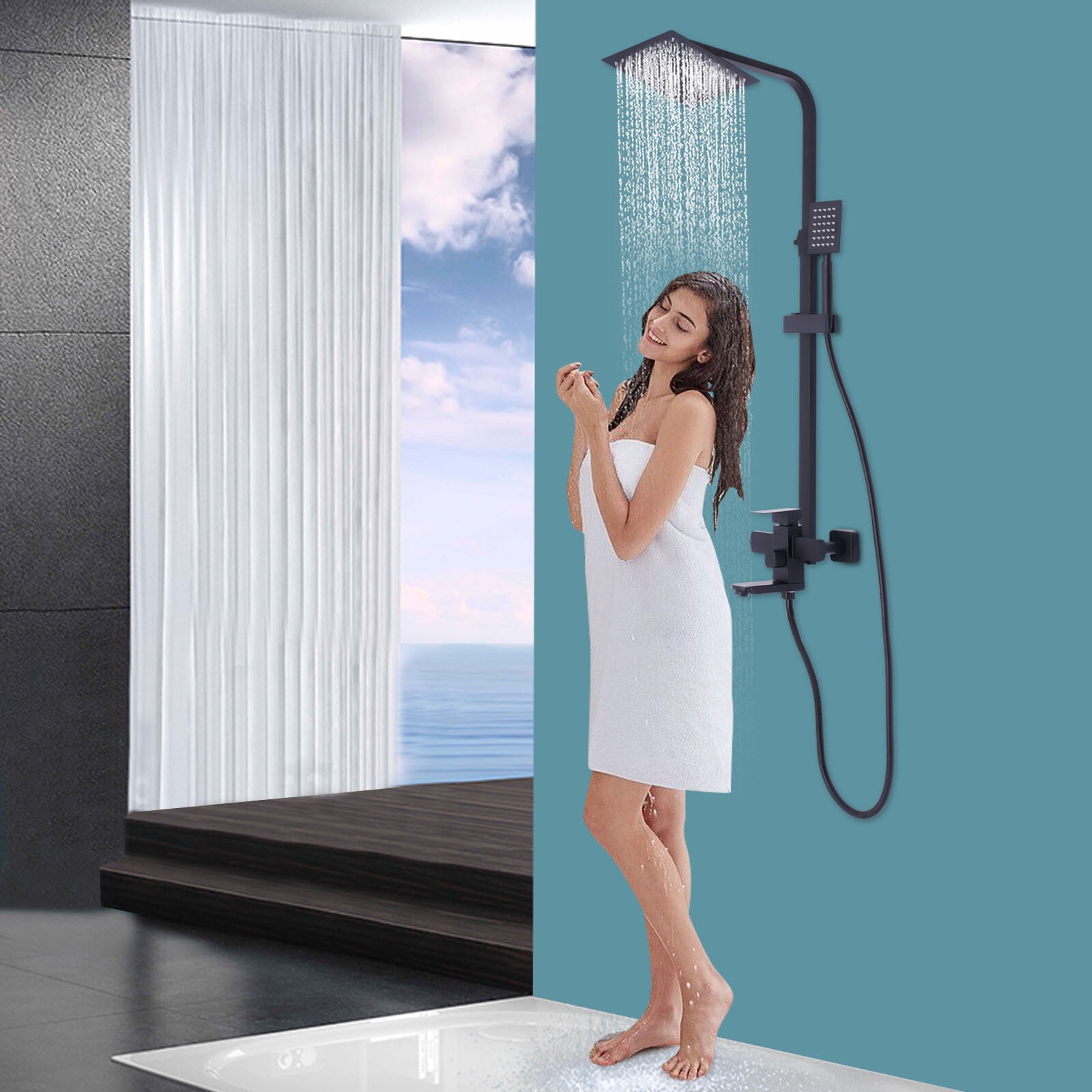 Wall Mounted Shower Faucet Set Rainfall Shower Head Combo System w ...