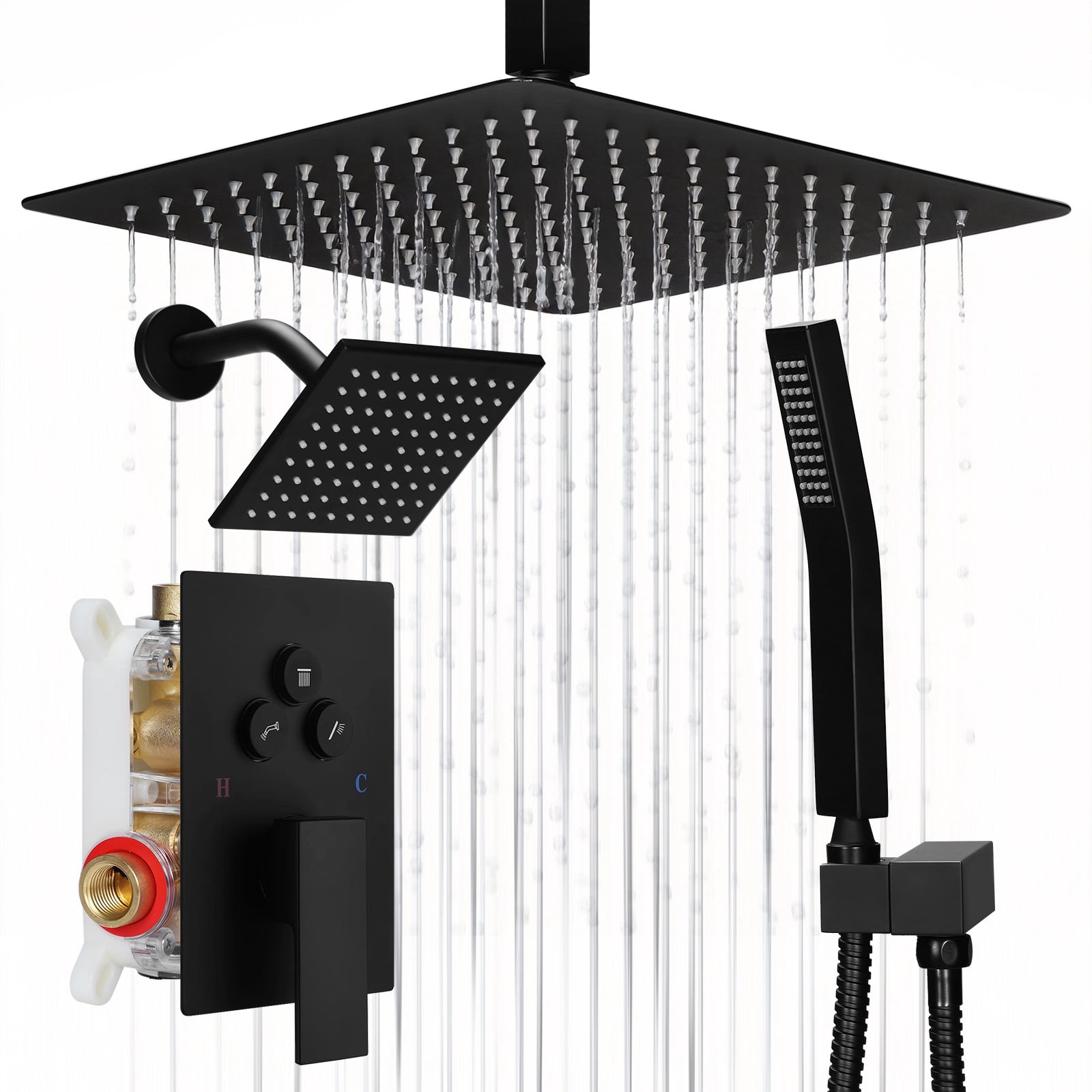 Wall Mounted Shower Fixtures W/ 12in Ceiling Mount 6in Wall Mount ...