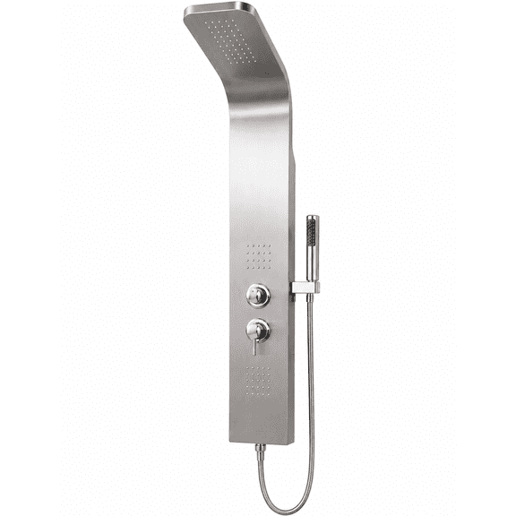 Wall Mounted Shower Panel Tower System with Rainfall Shower Head, Dual Body Jets, Handheld Shower Wand, Temperature Control, Stainless Steel