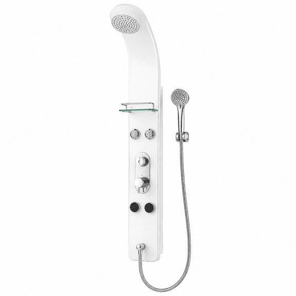 Wall Mounted Shower Panel Tower System with Rainfall Shower Head, Handheld Sprayer, Body Massage Jets, White