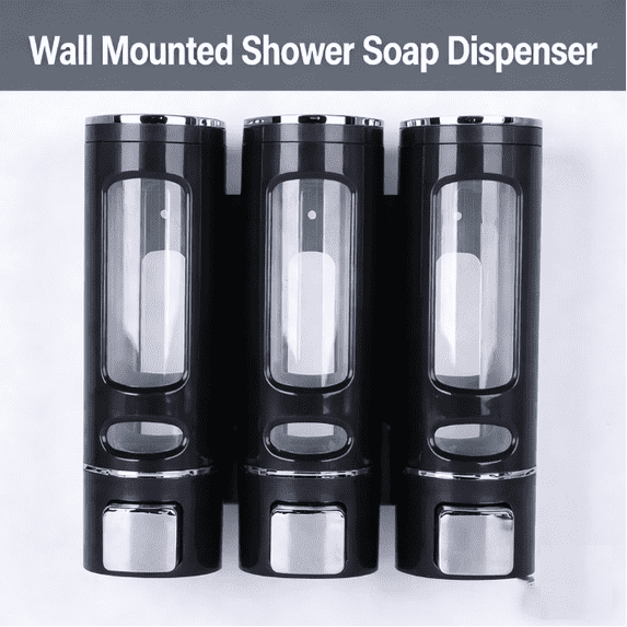 Wall Mounted Shower Soap Dispenser - No Drill Installation, Holds Shampoo, Conditioner & Body Wash, Plastic