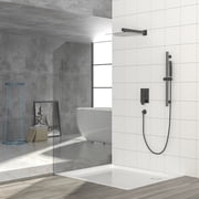 Wall Mounted Shower System with Adjustable Slide Bar 10 Inch Square Rain Shower Head Pressure Balanced Rough in Valve Matte Black Stainless Steel Bathroom Shower Fixture