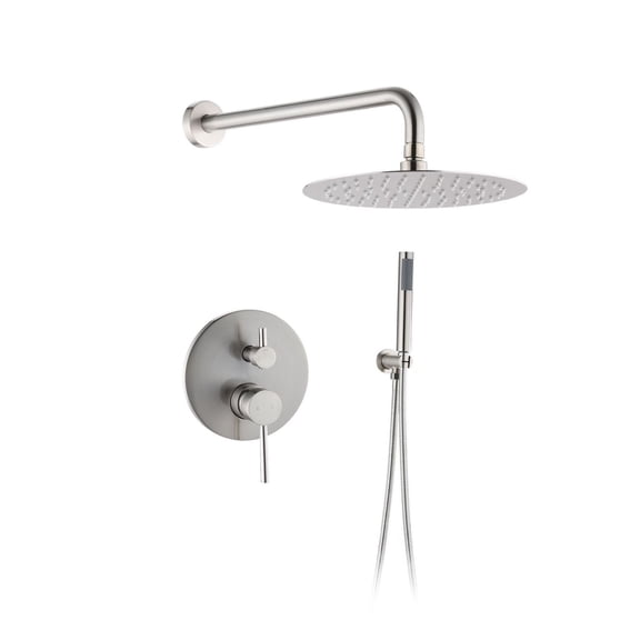 Wall Mounted Shower System with Handheld Shower Head, 10 Inch Rain Shower Combo, Pressure Balancing Valve, NPT 1/2 Connector