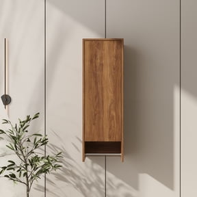 Wall Mounted Side Cabinet 12 Inch, Soft Close Door for Small Bathroom, Brown Ebony Engineered Wood, KD