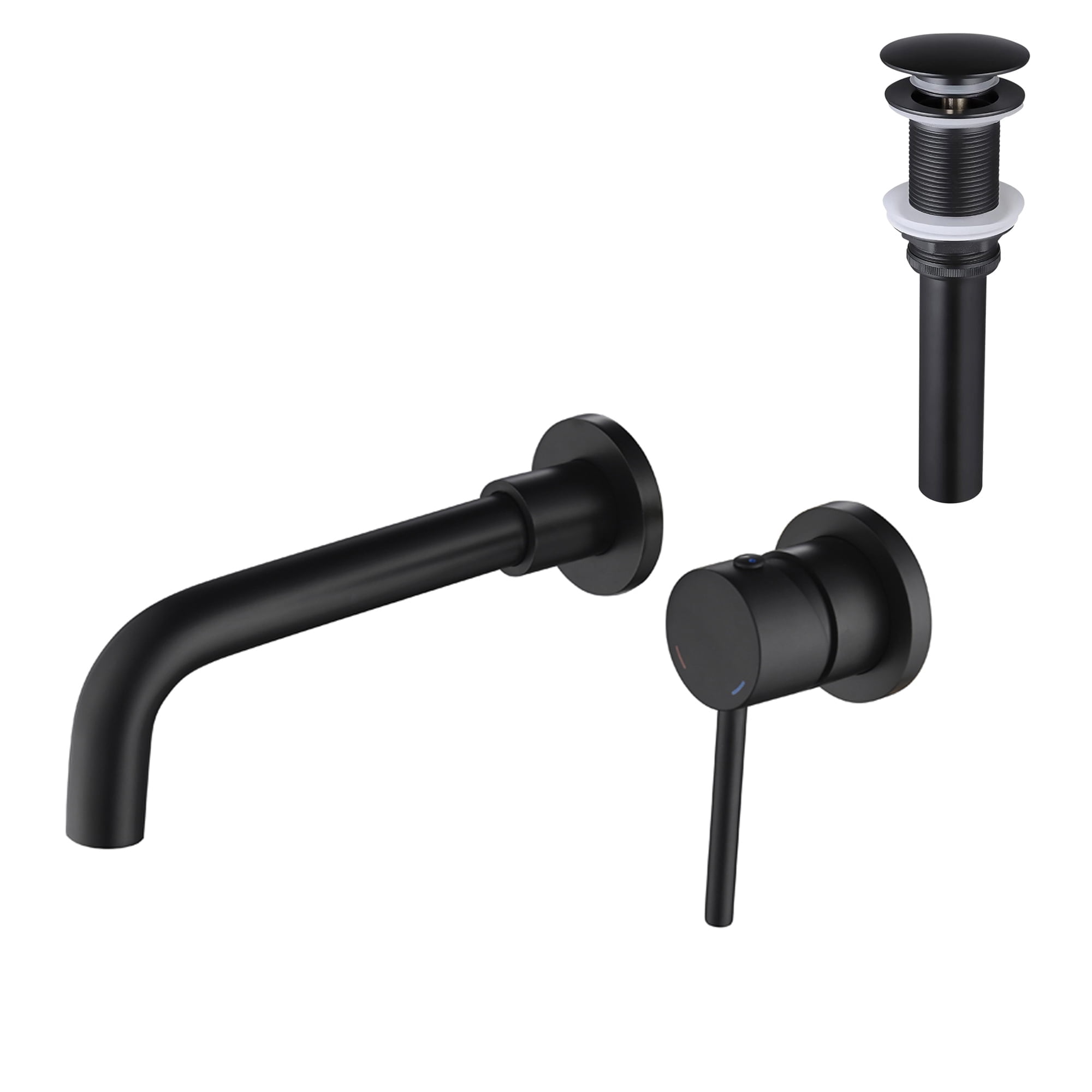 Wall Mounted Single Handle Bathroom Sink Faucet with Pop-Up Drain (No Overflow)
