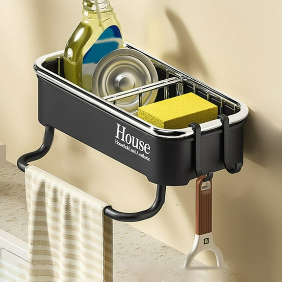 Wall Mounted Sink Shelf, Heavy Duty Drainage Rack Organizer with Detachable Draining Board and Adjustable Hooks for Over Sink Storage in Kitchen Bathroom Pool