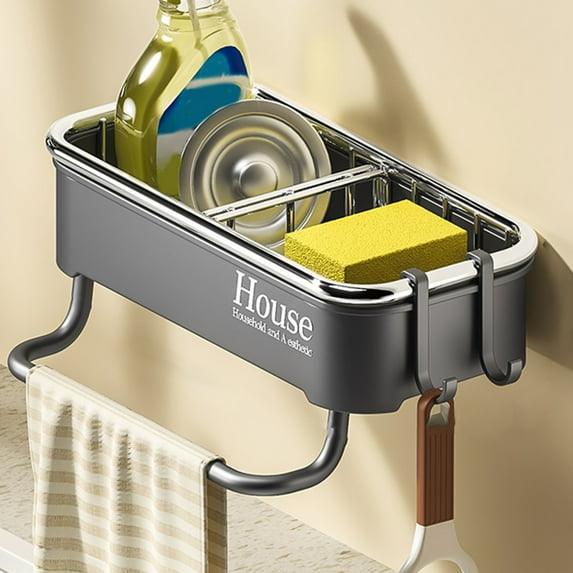 Wall Mounted Sink Shelf, Heavy Duty Drainage Rack Organizer with Detachable Draining Board and Adjustable Hooks for Over Sink Storage in Kitchen Bathroom Pool