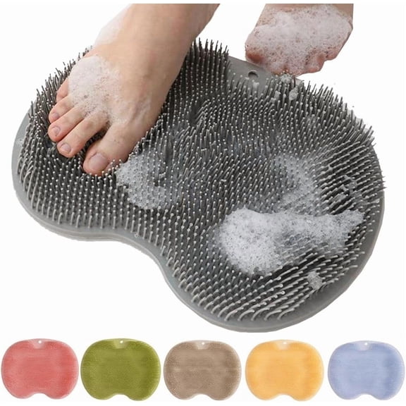 Wall Mounted Slip Suction Cups for Use in Cleaner Men and Women Shower Foot Scrubber Mat with Non-Slip Suction Cups, Foot Back Cleaning Pad Back Washer Exfoliating Bath Wash Pad, (Black)
