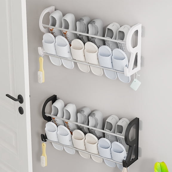 Wall Mounted Slipper Rack | Stainless Steel & ABS Shoe Holder | Adjustable Height | Rust-Proof | Non-Slip Design | White or Black | Fits Slippers Boots Sneakers Heels | 1pc | 16.45in