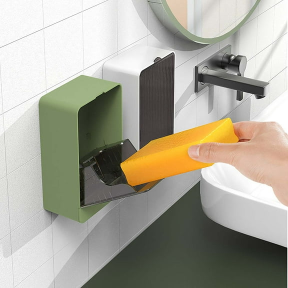 Wall Mounted Soap Box with Hole, Portable Shower Soap Holder, No-Drill Drip Soap Box with Cover, Colorful Durable Self Adhesive Soap Dish, Soap Box Storage Rack for Bathroom Washing Table, 12.9*4.5cm