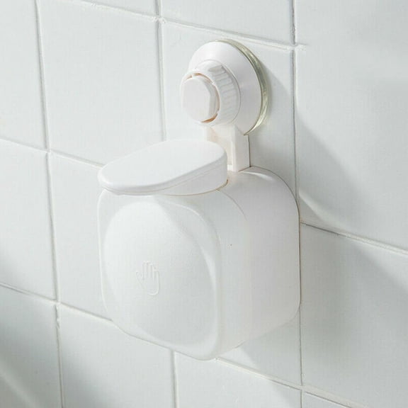 Wall Mounted Soap Dispenser with Suction Cup, Waterproof Press Type ABS Soap Box, No Drill Installation, 4.3 x 3.3 x 3.5 inch, White