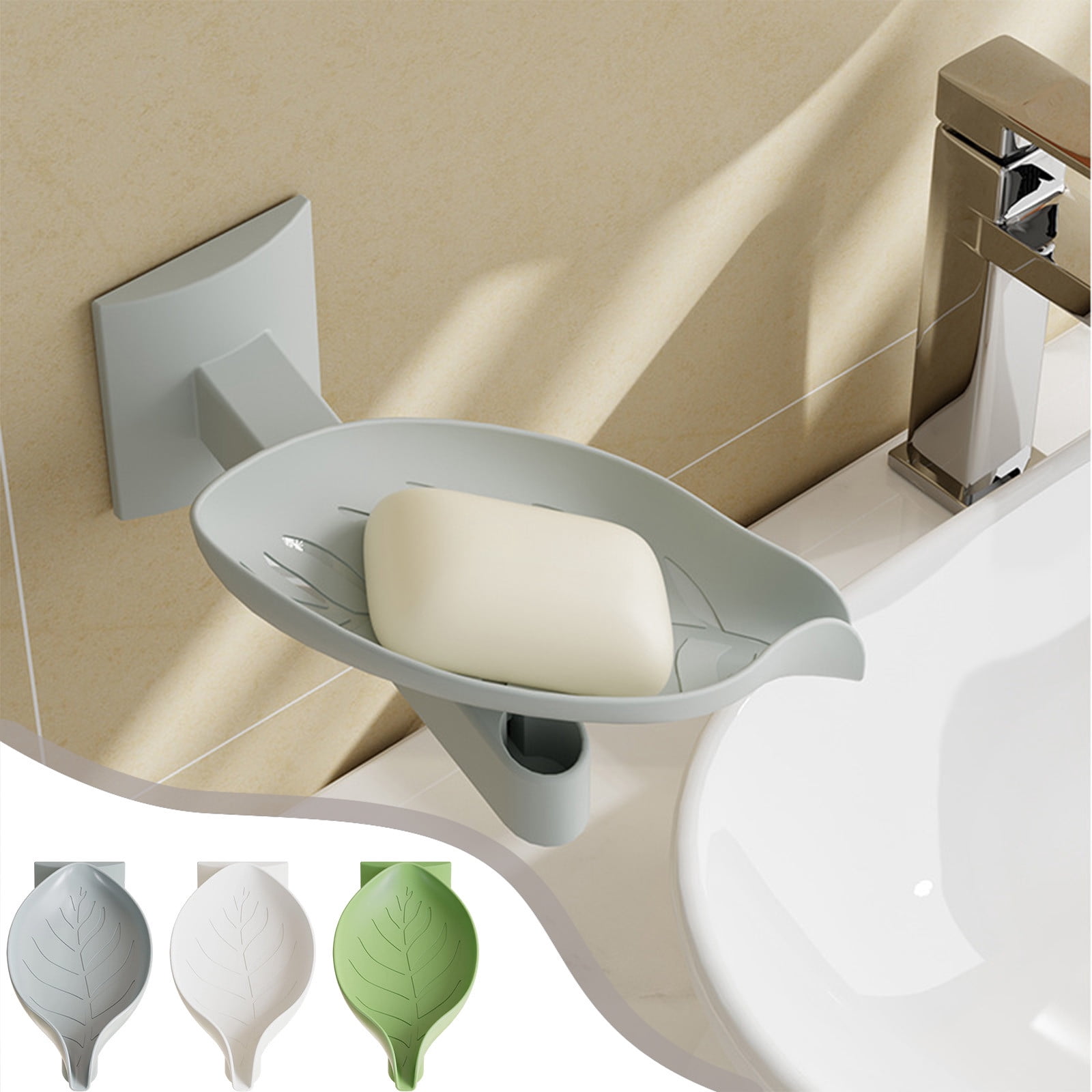 View of Wall Mounted Soap Holder Drainage Rack - Rotatable Leaf Design, Self ...