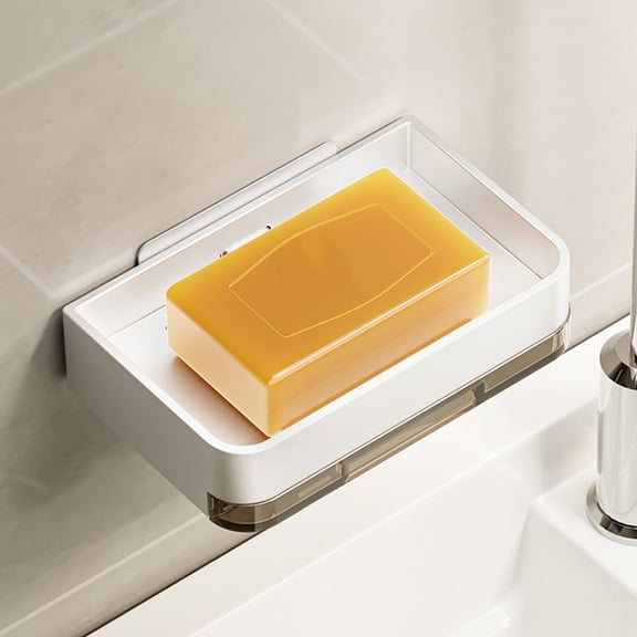 Wall Mounted Soap Holder Rack,Double Drain Soap Dish Organizer,Stainless Steel Bathroom Storage Shelf,Sponge Hook Hanging Design,Space Saving Sink Shower Accessory,Quick Dry Soap Storage Solution